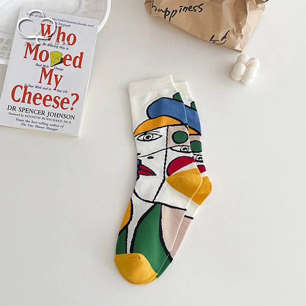 X17 WHITE Fashionable Printed Mid-Calf Cotton Socks One Size
